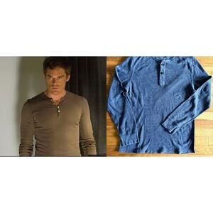 J.Crew Thermal Henley Waffle Knit, Large - Blue, Dexter Kill Shirt, Base Layer